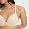 The All-Day Deep V No-Wire: Toasted Almond -Livery Store 1 on model front all day deep v no wire toasted almond