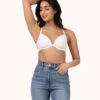 The Crochet Lace Deep V No-Wire Push-Up: Fresh White -Livery Store 1 on model front crochet lace deep v no wire push up fresh white
