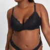 The Lace No-Wire Push-Up: Jet Black -Livery Store 1 on model front lace no wire push up jet black