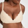The Lace No-Wire Push-Up: Toasted Almond -Livery Store 1 on model front lace no wire push up toasted almond