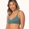The Skinny-Strap Seamless Bralette: Harbor Green -Livery Store 1 on model front skinny strap seamless bralette harbor green