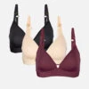 The Spacer Bra Trio: Toasted Almond/Jet Black/Plum -Livery Store 1 product flat front spacer bra trio multi plum