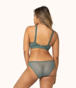 The Eco Deep V Bralette: Harbor Green -Livery Store 3 on model back eco deep v bralette harbor green 2daac50d 6f03 4a4c 9dda b964591708ff
