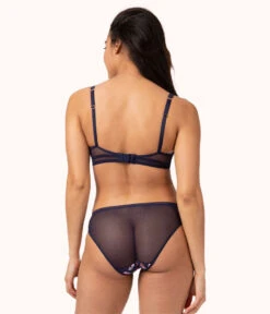 The Mesh Trim Bralette: Navy Daisy -Livery Store 3 on model back mesh trim bralette navy daisy