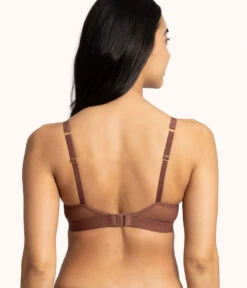 The Mesh Trim Padded Bralette: Umber -Livery Store 3 on model back mesh trim padded bralette umber