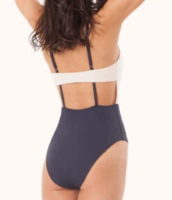 The Swim One Piece: White/Pink/Soft Navy -Livery Store 3 on model back one piece SP white navy