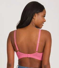 The Palm Lace Busty Bralette: Pink Hibiscus -Livery Store 3 on model back palm lace busty bralette pink hibiscus