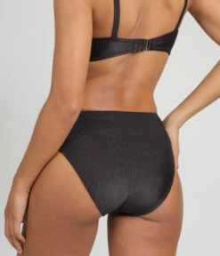 The Swim Ribbed High Waist Bikini Bottom: Jet Black -Livery Store 3 on model back ribbed high waist bikini jet black 7902d3de 7e72 4689 ac49 cbffcb3e5024