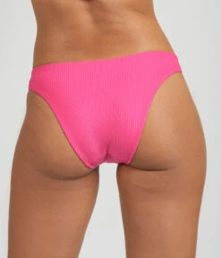 The Ribbed Plunge Bralette & Cheeky Swim Bundle: Magenta -Livery Store 3 on model back ribbed plunge bralette ribbed cheeky swim bundle magenta