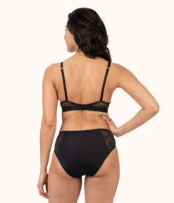The Smooth Lace No-Wire Push-Up Bra: Jet Black/Soft Pink -Livery Store 3 on model back smooth lace no wire push up jet black