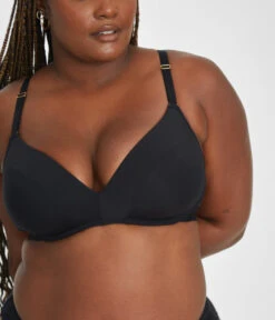 All-Day No-Wire Push-Up Bra Bundle: Jet Black/Toasted Almond -Livery Store 3 on model front all day no wire push up jet black