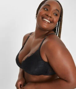 The Lace No-Wire Push-Up: Jet Black -Livery Store 3 on model front2 lace no wire push up jet black