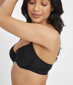 The Spacer Balconette Bra: Jet Black -Livery Store 3 on model front2 spacer balconette jet black