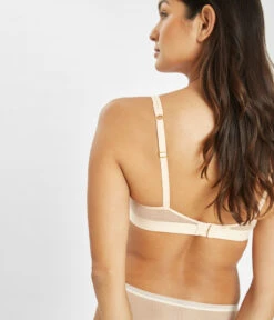 The Mesh Trim Padded Bralette: Toasted Almond -Livery Store 4 on model back mesh trim padded bralette toasted almond