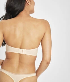 The No-Wire Strapless: Toasted Almond -Livery Store 4 on model back no wire strapless bra toasted almond