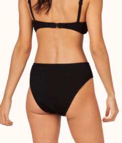 The Ruched Plunge Bralette & High Waist Swim Bundle: Jet Black -Livery Store 4 on model back ruched high waist bikini jet black