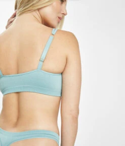 The Skinny-Strap Seamless Bralette: Sky Blue -Livery Store 4 on model back skinny strap seamless bralette sky blue