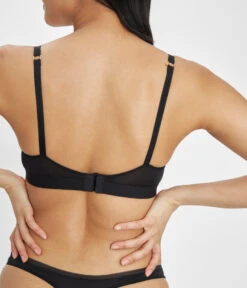 The Spacer Balconette Bra: Jet Black -Livery Store 4 on model back spacer balconette jet black