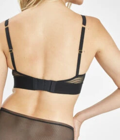 The Stripe Mesh Bralette: Jet Black -Livery Store 4 on model back stripe mesh bralette jet black