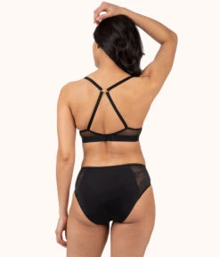 The Smooth Lace No-Wire Push-Up Bra: Jet Black/Soft Pink -Livery Store 4 on model back1 smooth lace no wire push up jet black