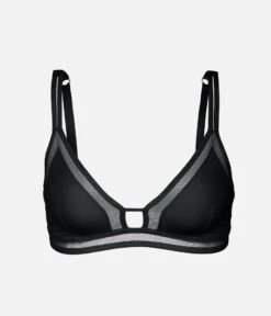 The Mesh Trim Bralette: Jet Black -Livery Store 4 product flat front mesh trim bralette jet black