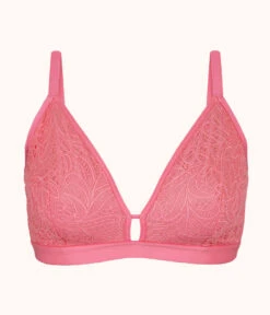 The Palm Lace Busty Bralette: Pink Hibiscus -Livery Store 4 product flat front palm lace busty bralette pink hibiscus