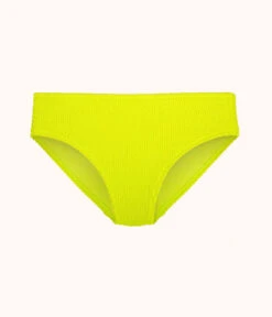 The Swim Ruched High Waist Bikini Bottom: Electric Lime -Livery Store 4 product flat front ruched high waist bikini electric lime