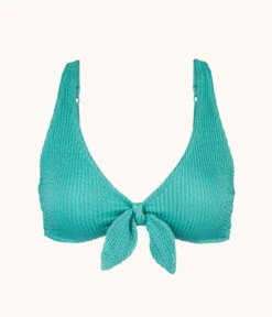 The Swim Ruched Plunge Bralette: Aquamarine -Livery Store 4 product flat front ruched plunge bralette aquamarine