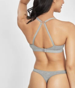 The All-Day No-Wire Push-Up Trio: Heather Gray/Jet Black/Toasted Almond -Livery Store 5 on model back all day no wire push up jet black