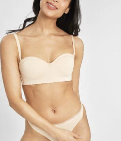 The No-Wire Strapless: Toasted Almond -Livery Store 5 on model front2 no wire strapless bra toasted almond