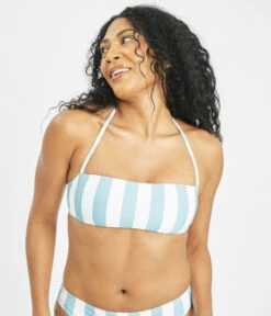 The Bandeau & High Waist Swim Bundle: Cabana Stripe -Livery Store 5 on model front2 swim bandeau cabana stripe