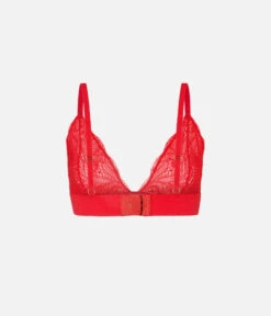 The Long-Lined Lace Bralette: Tomato Red -Livery Store 5 product flat back lace lined lace bralette tomato jpg