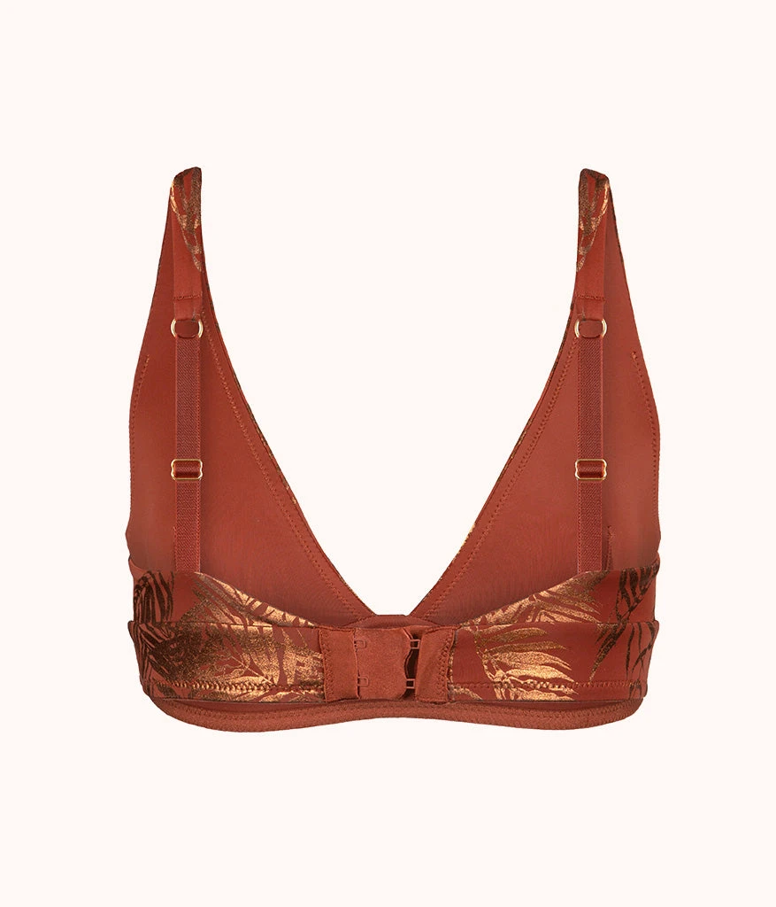 The Metallic Palm Plunge Bralette: Burnished Mahogany/Metallic Palm Print 4 The Metallic Palm Plunge Bralette: Burnished Mahogany/Metallic Palm Print - Image 2