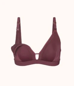 The Mesh Trim Nursing Bralette: Plum -Livery Store 5 product flat front1 mesh trim maternity bralette plum c68c3f6d 9004 4e84 bdb8 6e16506d0a33