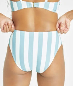 The Bandeau & High Waist Swim Bundle: Cabana Stripe -Livery Store 7 on model back swim high waist bikini bottom cabana stripe df729503 6f10 4bfe b0ed 3d2203545c5b