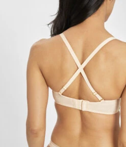 The No-Wire Strapless: Toasted Almond -Livery Store 7 on model back1 no wire strapless bra toasted almond