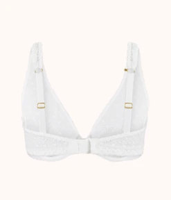 The Crochet Lace Unlined Plunge Bra: Fresh White -Livery Store 7 product flat back crochet lace unlined plunge bra fresh white