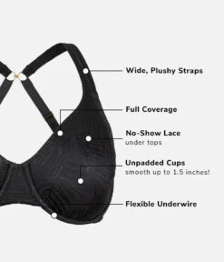 The Smooth Lace Minimizer Bra: Jet Black -Livery Store 9 product functions front smooth lace minimizer jet black