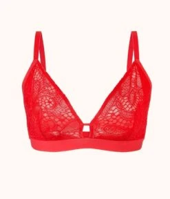 The Palm Lace Busty Bralette: Tomato Red -Livery Store product flat front palm lace busty bralette tomato red d7f532ce fbbc 4ac7 9831 cbec02e559e9