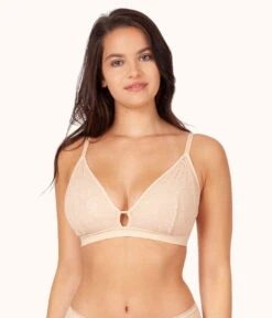The Palm Lace Busty Bralette: Toasted Almond -Livery Store sizeswap 2 1 front palm lace busty bra